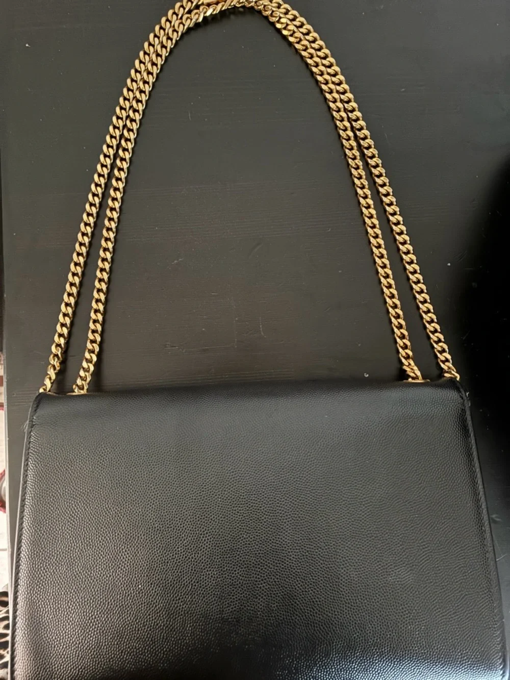 Saint Laurent Medium Black Leather Crossbody Bag with Gold Chain - Picture 2 of 4